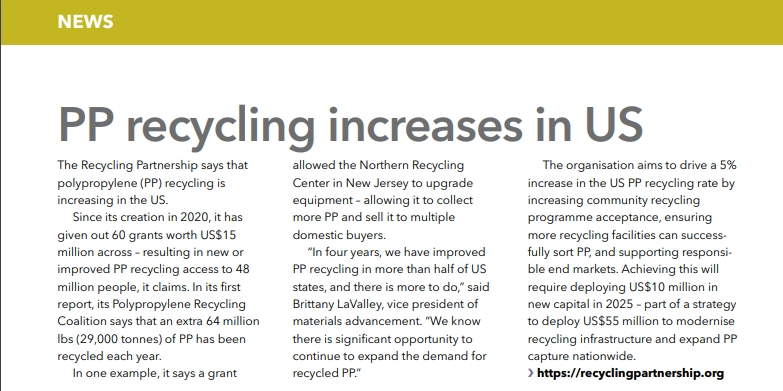 В США увеличивается переработка полипропилена